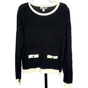 Jason Wu Women's Black and White Crochet knit Long Sleeve luxury Blouse Size Med